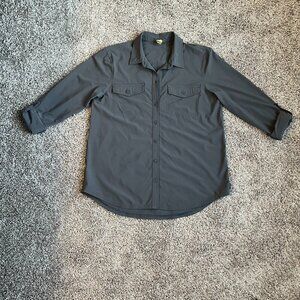 Eddir Bauer Women's Gray Button Up 3/4 sleeve roll up sleeve blouse MEDIUM